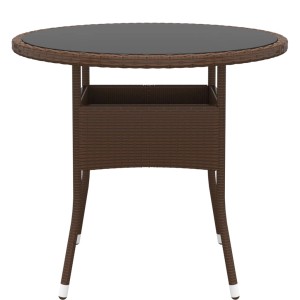 Brauner vidaXL Gartentisch aus Rattan mit Glasplatte, Ø80cm.