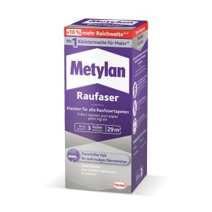 Packung Metylan Raufaser Kleister 180g für Tapeten mit dauerhaftem Halt.