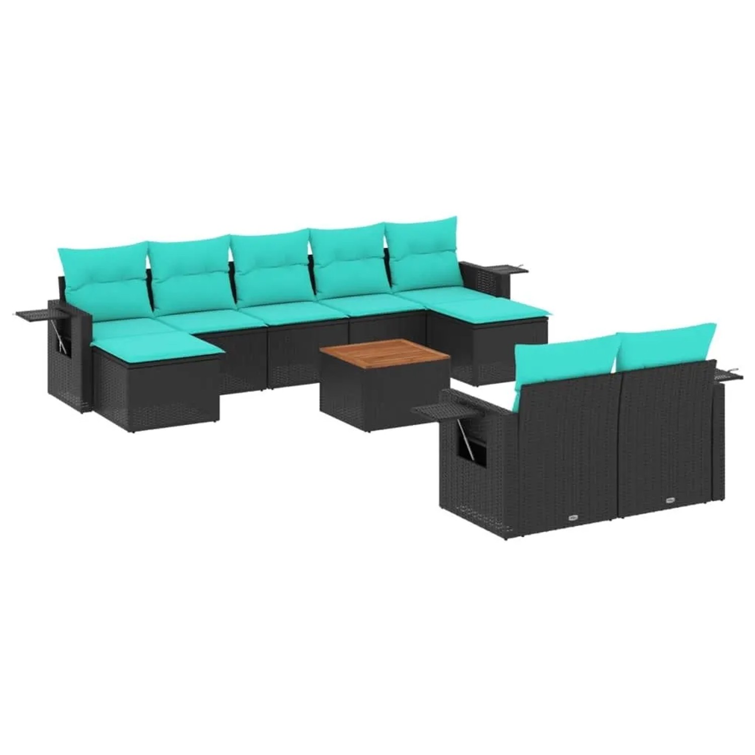 vidaXL 10-Tlg Gartensofa-Set mit Kissen Schwarzes Polyrattan 3224776