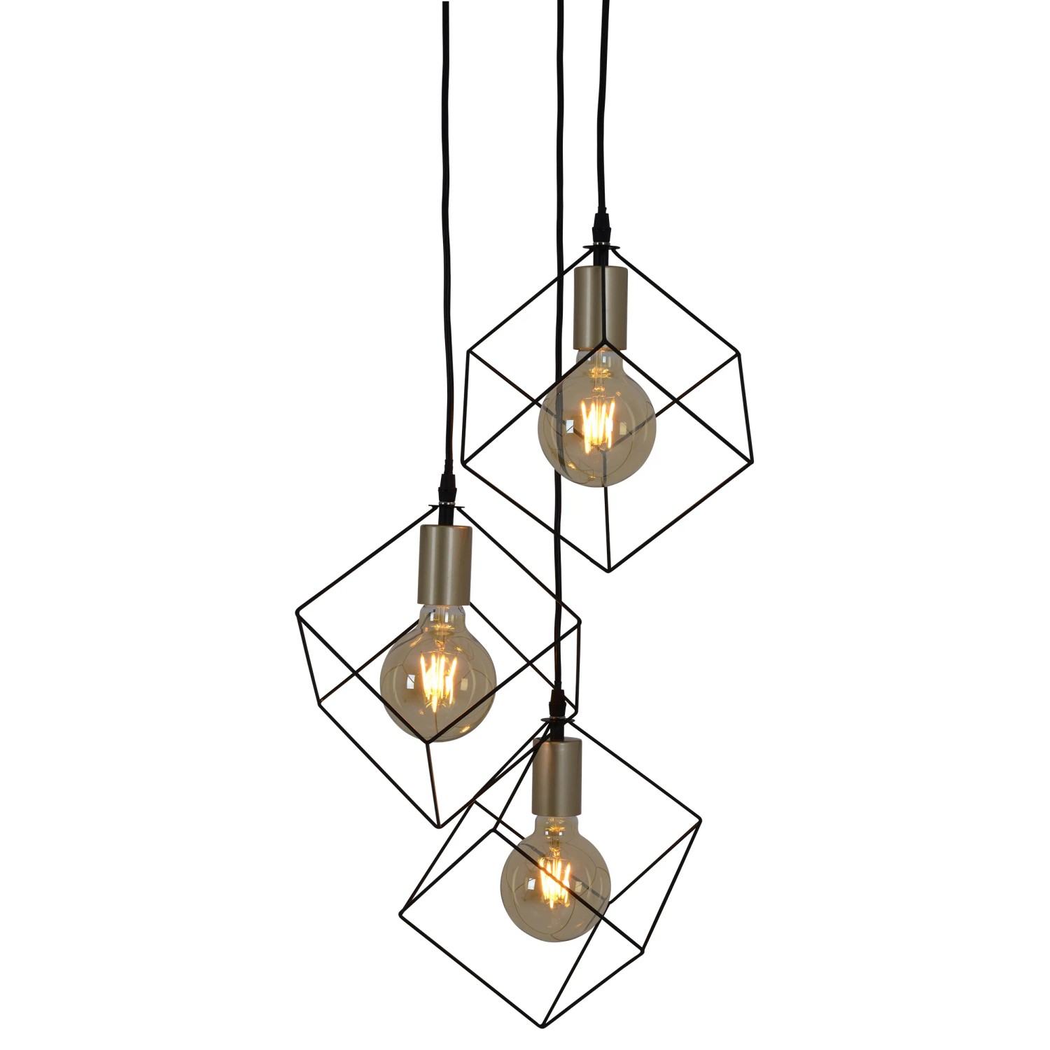 Näve Pendelleuchte Canto, 3-flammig, 146 cm. Hängelampe im Industrial-Stil mit würfelförmigen Lampenschirmen.