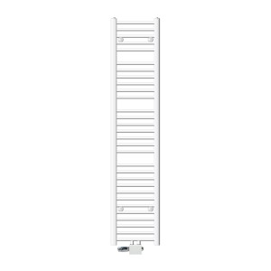 Weißer LuxeBath Badheizkörper, 300x1800 mm, mit gerader Eck-Anschlussgarnitur.