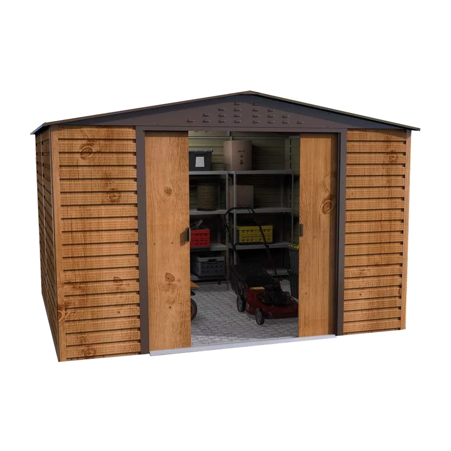 DURAMAX Metall-Gerätehaus Alpine 3x3m in Braun Holzoptik günstig online kaufen