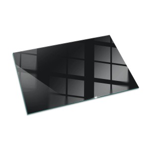 Schwarze, rechteckige Glasplatte 100x70 cm für Kaminöfen als Bodenschutz.
