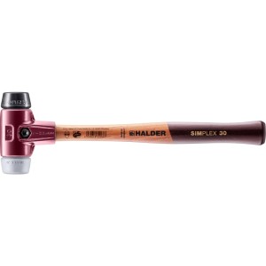 Halder Simplex Schonhammer Ø 30 mm. Rotes Tempergussgehäuse, Gummi- & TPE-mid-Einsätze, Holzstiel.