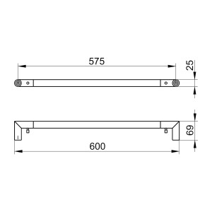 Technische Zeichnung: Keuco Reva Badetuchhalter, 60cm breit, verchromt, mit Maßangaben.