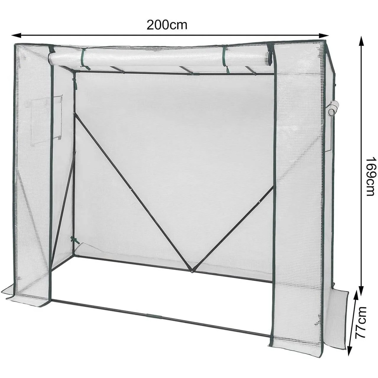 Halbtransparentes WOLTU Foliengewächshaus, 200x77x169 cm, mit Stahlrohrrahmen.