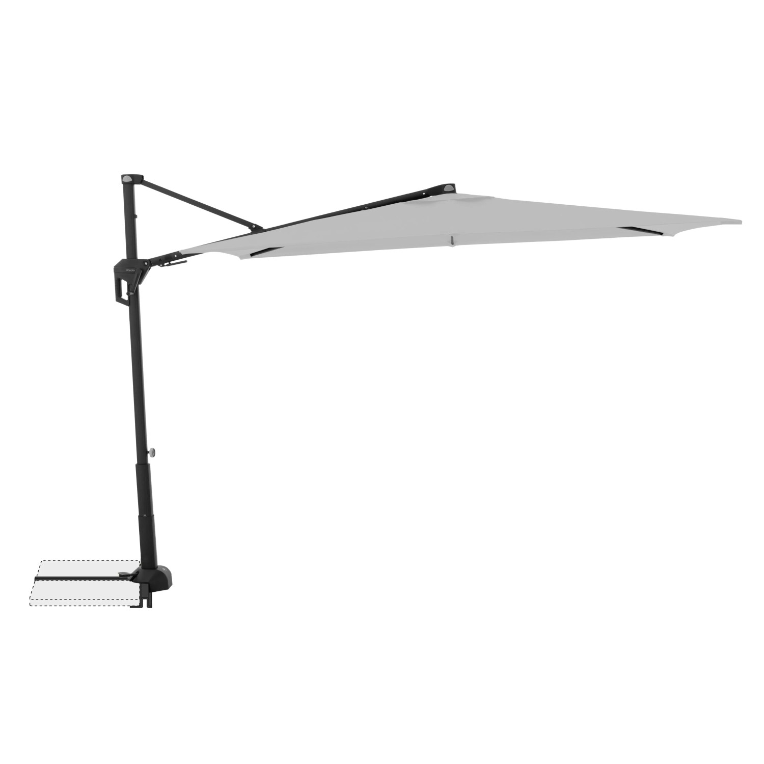 Hellgrauer Doppler Ampelschirm, 245x135 cm, mit Dreh- und Neigungsfunktion.