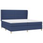 Blaues Boxspringbett (200x200 cm) mit Matratze und Kopfteil.