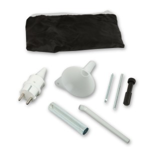 Zubehör für EBERTH Inverter Stromerzeuger: Tasche, Trichter, Stecker, Schraubenschlüssel, Stifte.