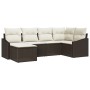 Braunes 6-teiliges vidaXL Garten-Sofa-Set aus Polyrattan mit cremefarbenen Kissen.