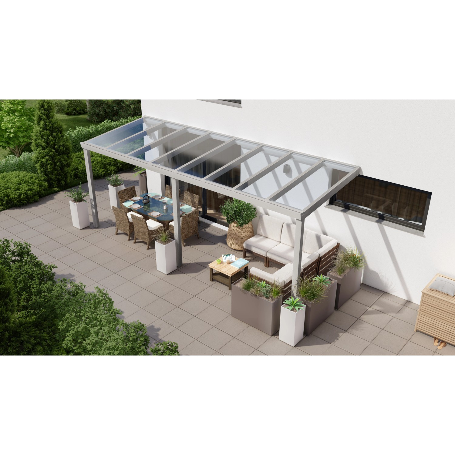 Terrassenüberdachung Professional 600 cm x 200 cm Grau Struktur Glas günstig online kaufen