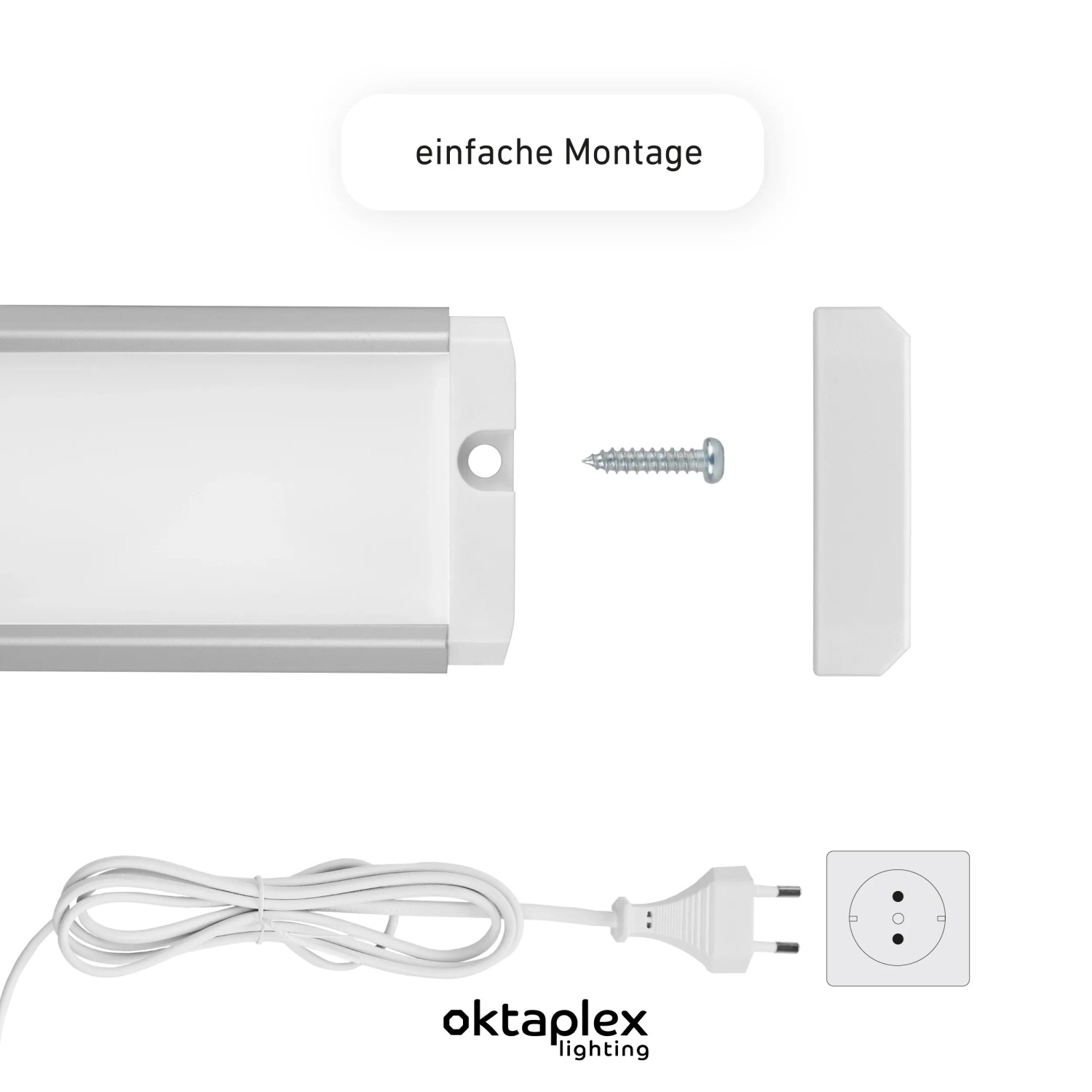 Oktaplex LED Unterbauleuchte 2er Set, flach, Aluminium, 58cm, Warmweiß, mit Schalter und Montagezubehör.