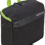 Schwarze Prophete Lenker-Packtasche mit grünem Tragegriff und Regenüberzug. Fahrradtasche für den Lenker.