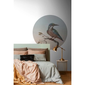 ESTAhome runde Tapete mit Eisvogel auf Zweig im Schlafzimmer, selbstklebend, Ø 140 cm.