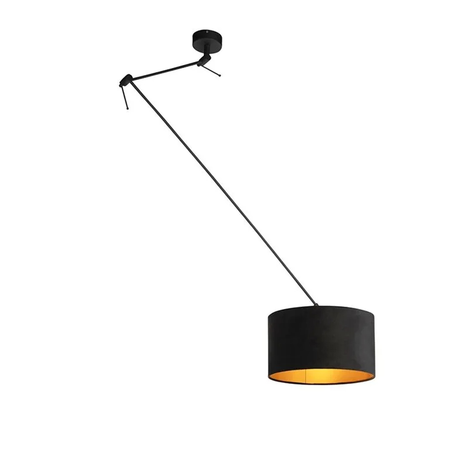 QAZQA Hängelampe mit Veloursschirm Schwarz mit Gold 35 cm Blitz I Schwarz