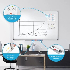 KARAT Whiteboard 90x120cm, lackiert, magnethaftend mit Zubehör im Büro.