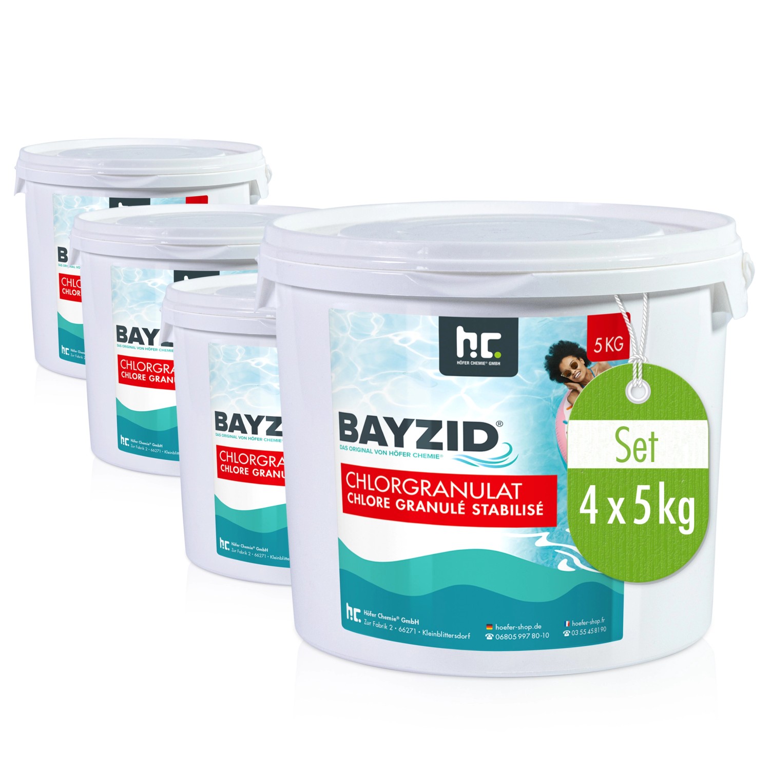 Bayzid Chlorgranulat Pool Desinfektion, 4x5kg Set im weißen Eimer.