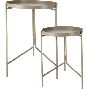 Beistelltisch 2er Set aus Eisen in Sandfarbe mit Dreifuß-Design.