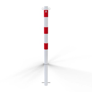 Schake Absperrpfosten, feuerverzinkt, weiß-rot, zum Einbetonieren, mit 2 Ösen (Ø 60 mm).