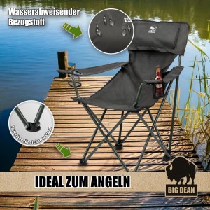 BigDean Luxus Campingstuhl Faltbar Extra Groß 150 KG Belastbar Stabil Und Bequem