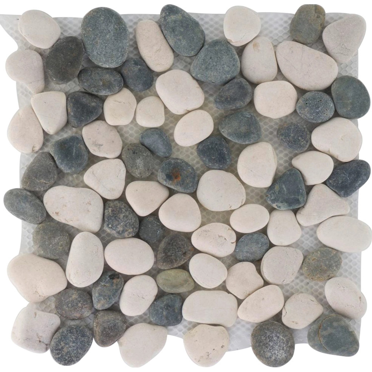 Mosaikmatte Flusskiesel Black White Matt 30 cm x 30 cm