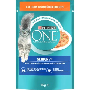 Purina One Katzenfutter Senior 7+ Huhn/grüne Bohnen, 26x85g Packung.