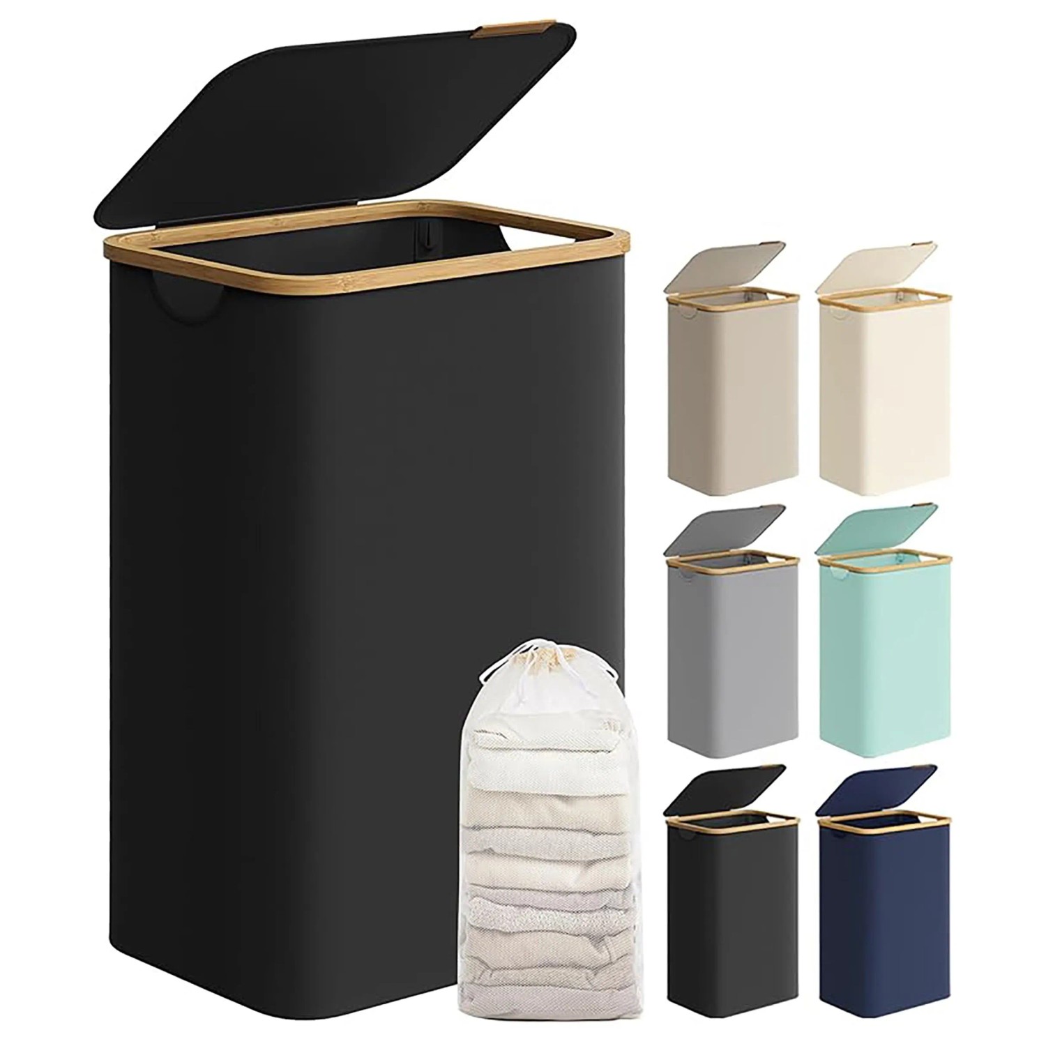 Songmics Wäschesammler Roxanne mit Deckel 90 l Schwarz