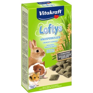 Vitakraft Loftys Nagerfutter, 100g Packung mit Knusperkissen für Nager.