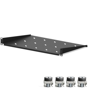 Schwarzer 1HE Fachboden (270mm tief) für 19-Zoll Netzwerkschrank.
