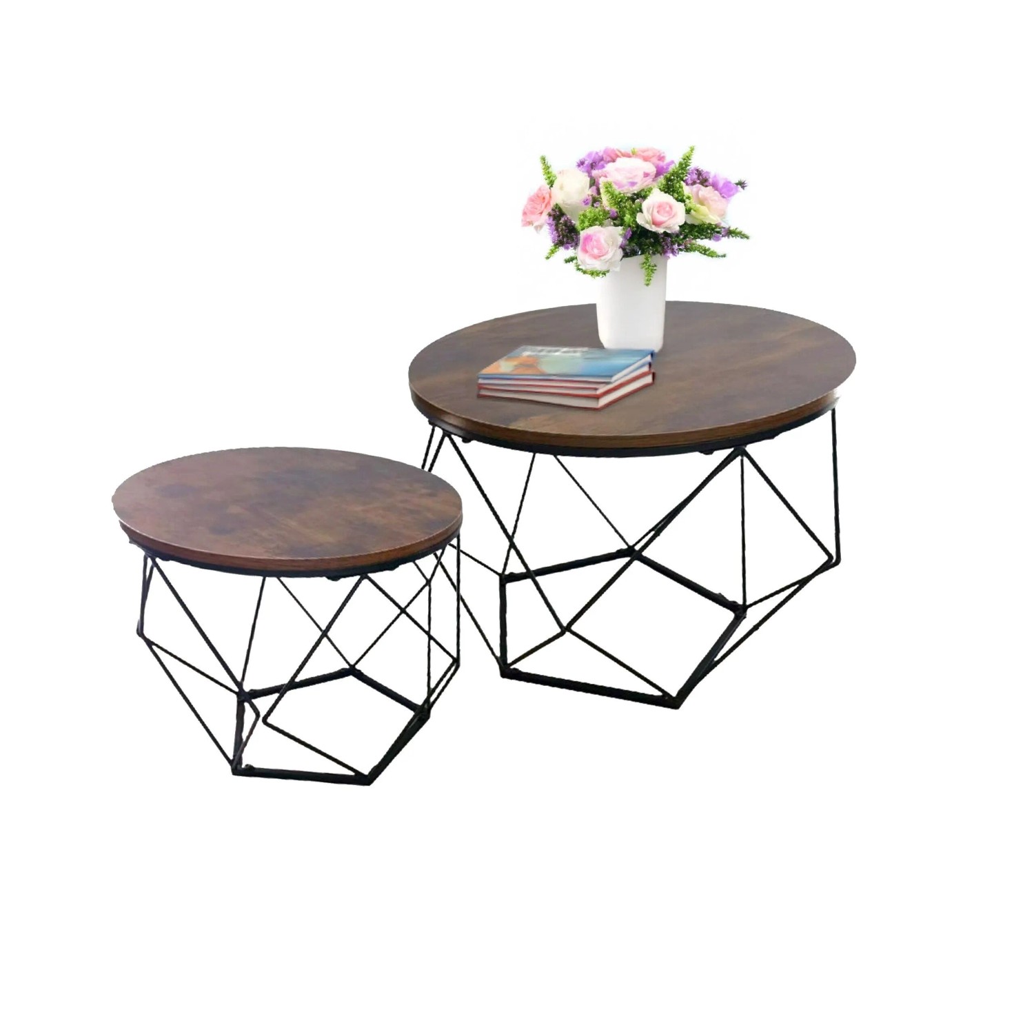 Relaxdays Couchtisch 2er Set MDF Eisen Vintagebraun Schwarz Abnehmbar 36 cm x 40 cm und 40 cm x 50 cm
