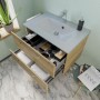 Pelipal Glas-Waschbecken Trentino 77 cm mit Unterschrank und zwei offenen Schubladen.