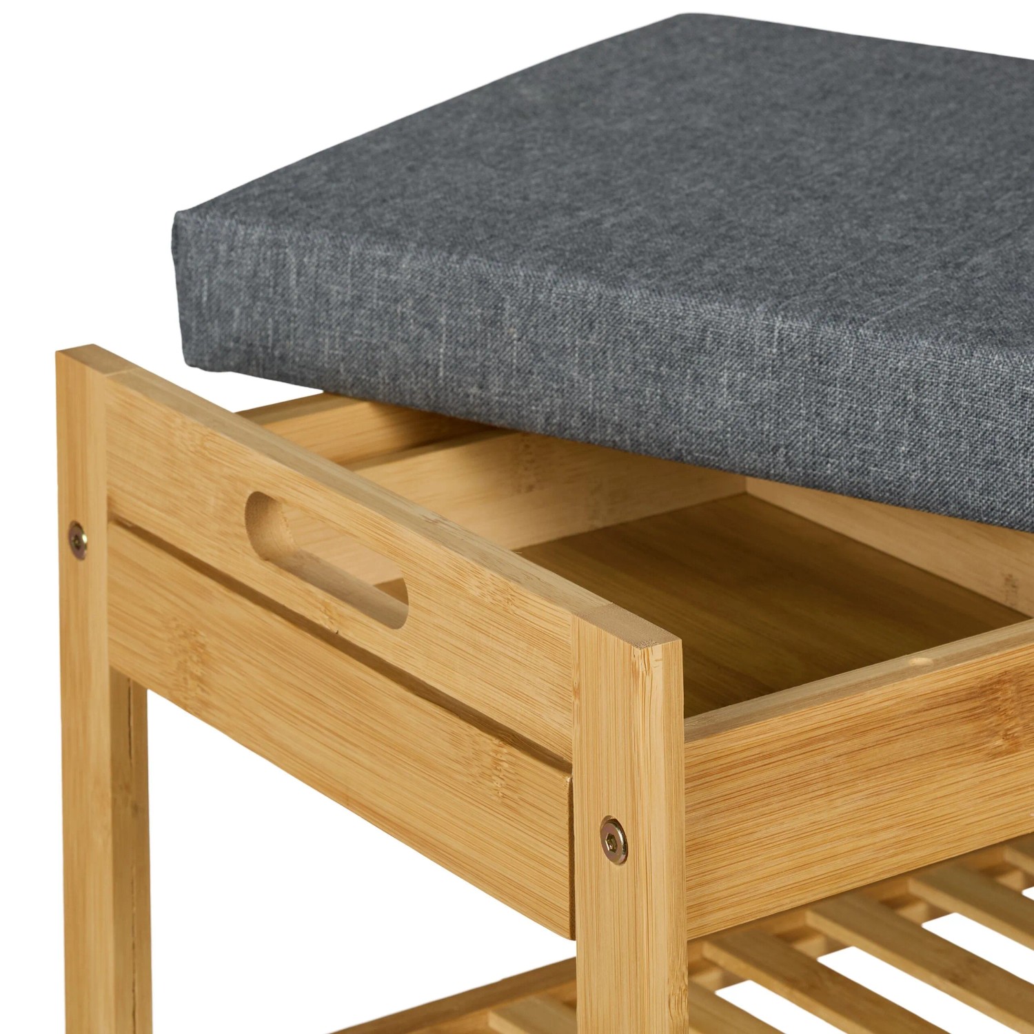 Relaxdays Schuhbank Bambus Natur Grau Gepolstert mit Schublade 49 cm x 55 cm x 30 cm 3,8 kg_5