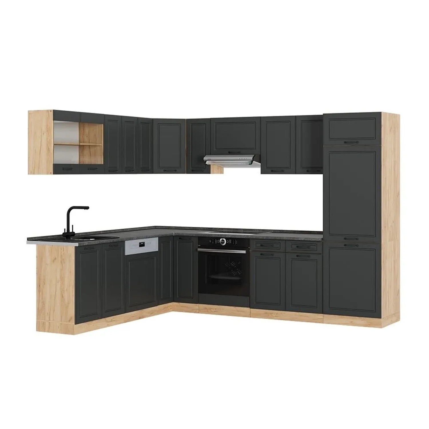 Vicco Eckküche R-Line Anthrazit Landhaus/Goldkraft Eiche 287 x 82 ohne Arbeitsplatte