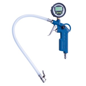 Scheppach Reifenfüllmessgerät mit Digitalanzeige, blau, mit Schlauch und Manometer.