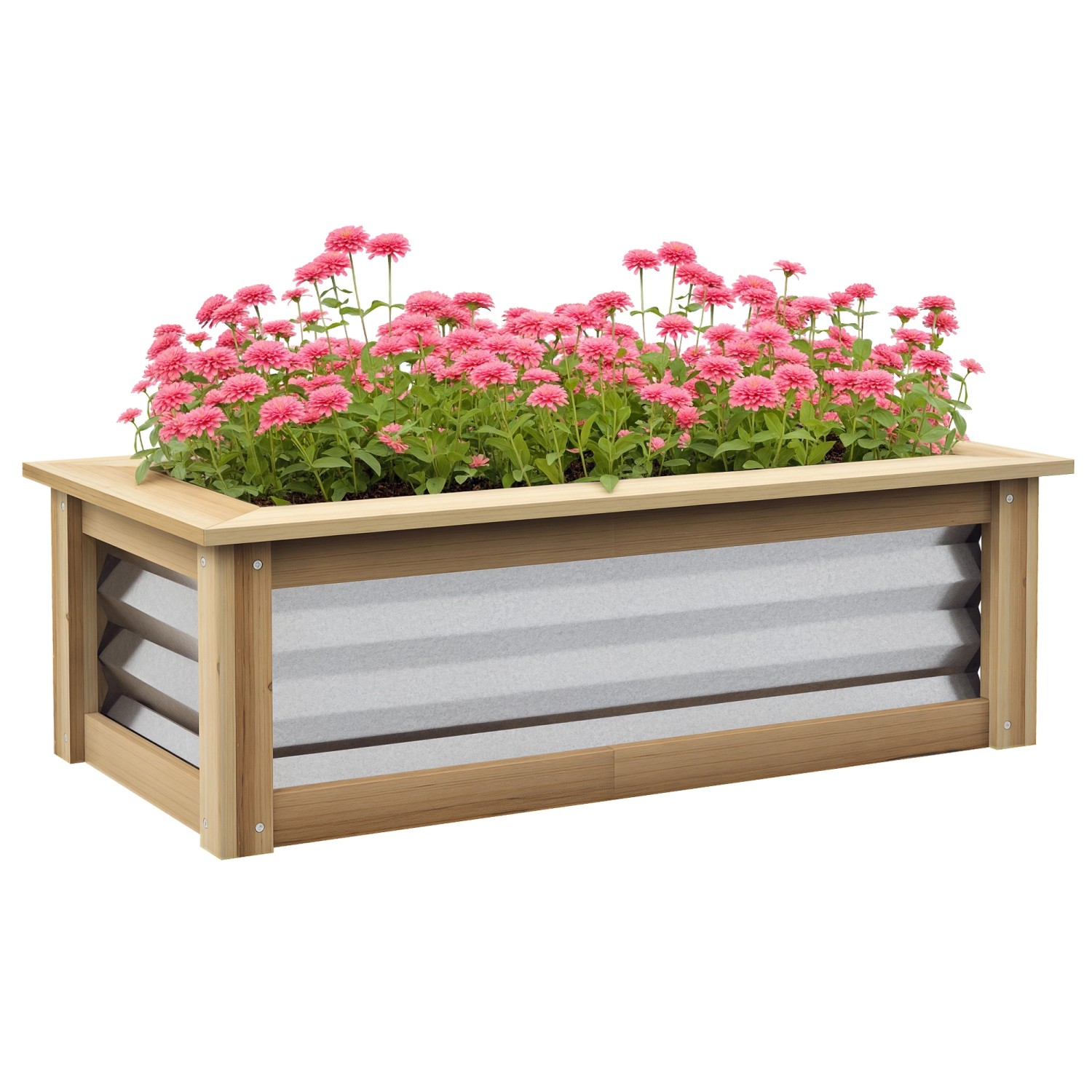 Outsunny Garten-Bett Verzinktes Metall Tannenholz Natur Silber 90L x 45B x 30H cm