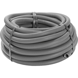 Flexibles, graues Panzer-Isolierrohr EN25, 25 m Rolle für Auf- und Unterputzmontage.