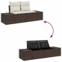 Braunes 7-tlg. vidaXL Garten-Sofa-Set aus Rattan mit Stauraum und beigen Kissen.