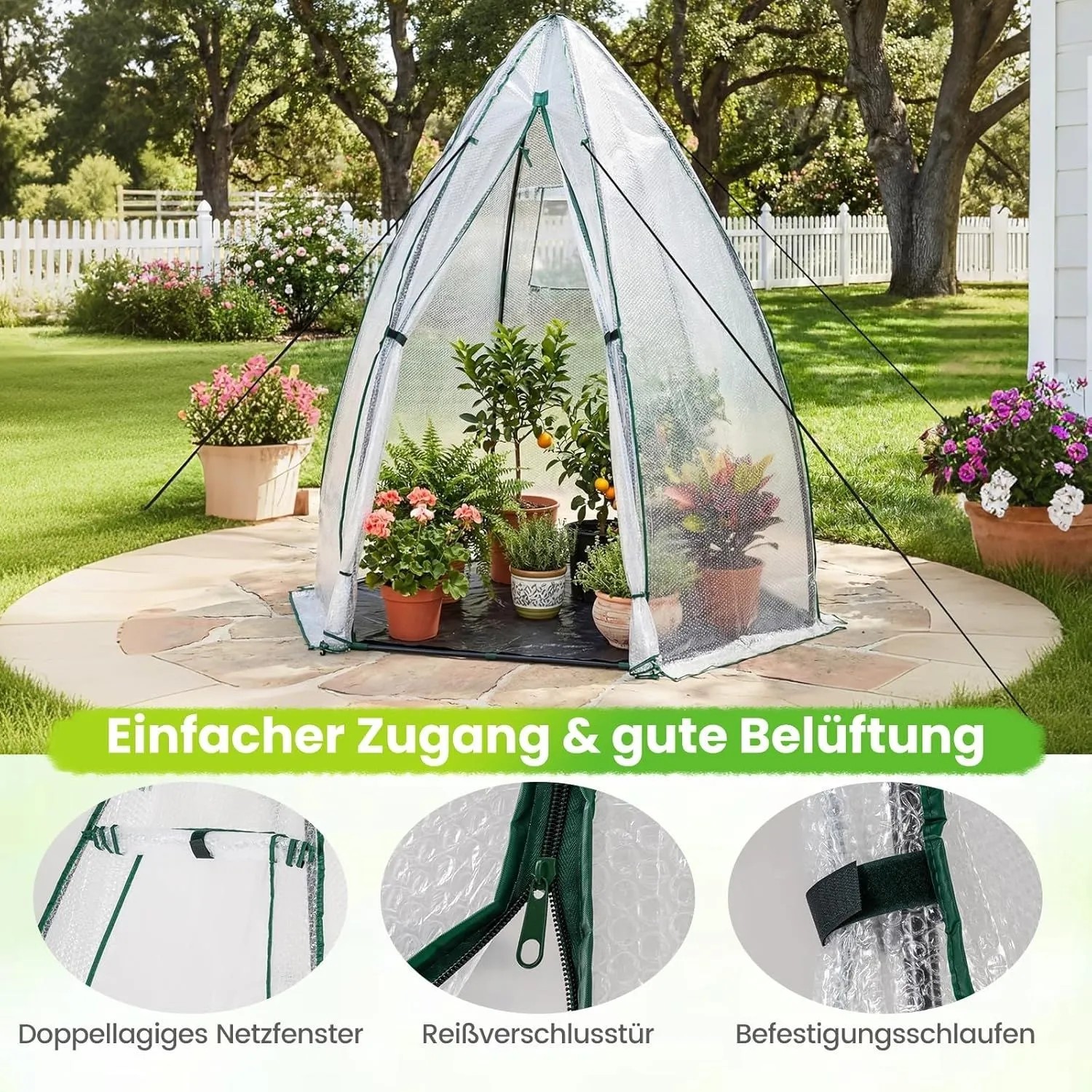Costway Gewächshaus mit Reißverschlusstür Netzfenster Tomatengewächshaus_4