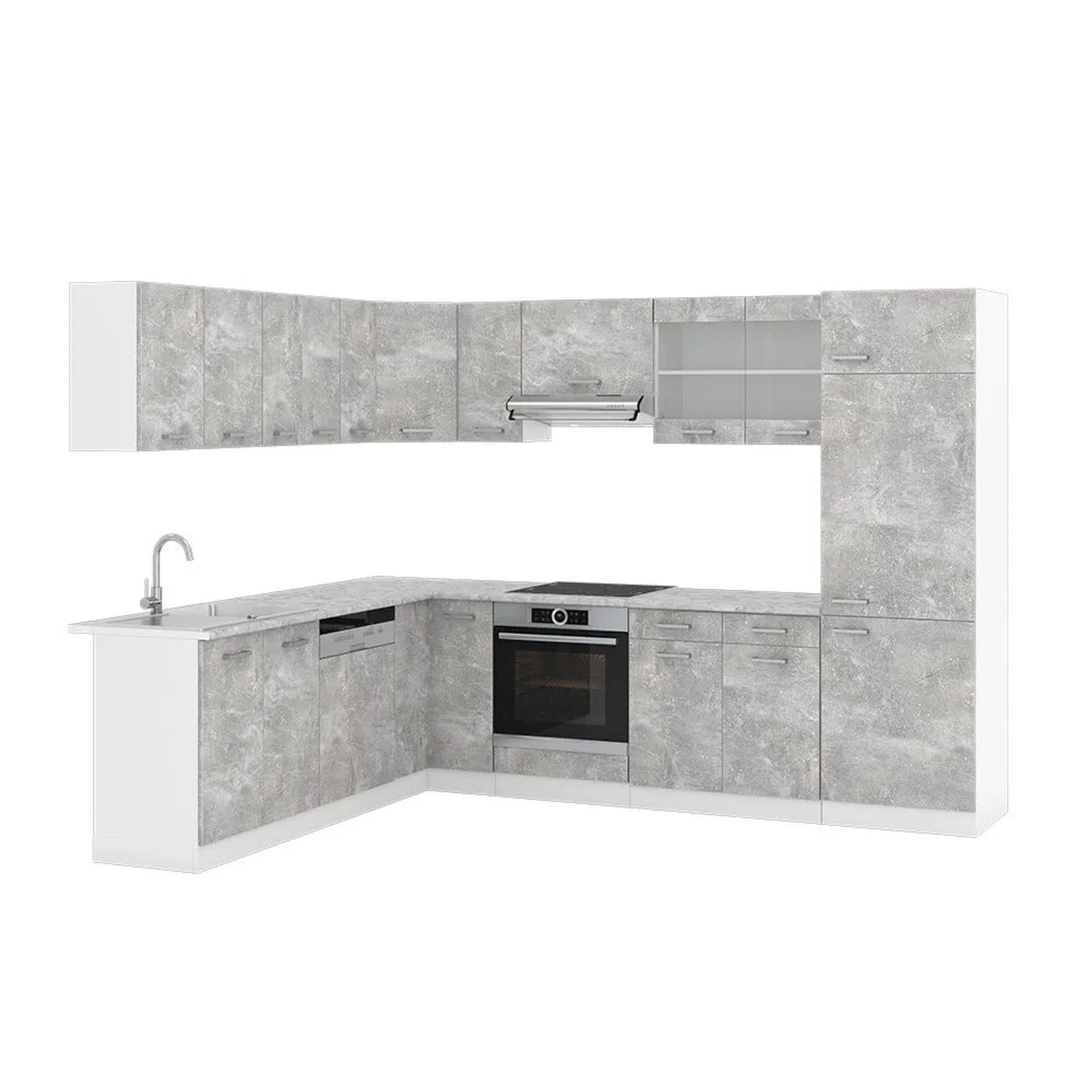 Vicco Eckküche R-Line Beton/Weiß 287 x 82, AP Marmor