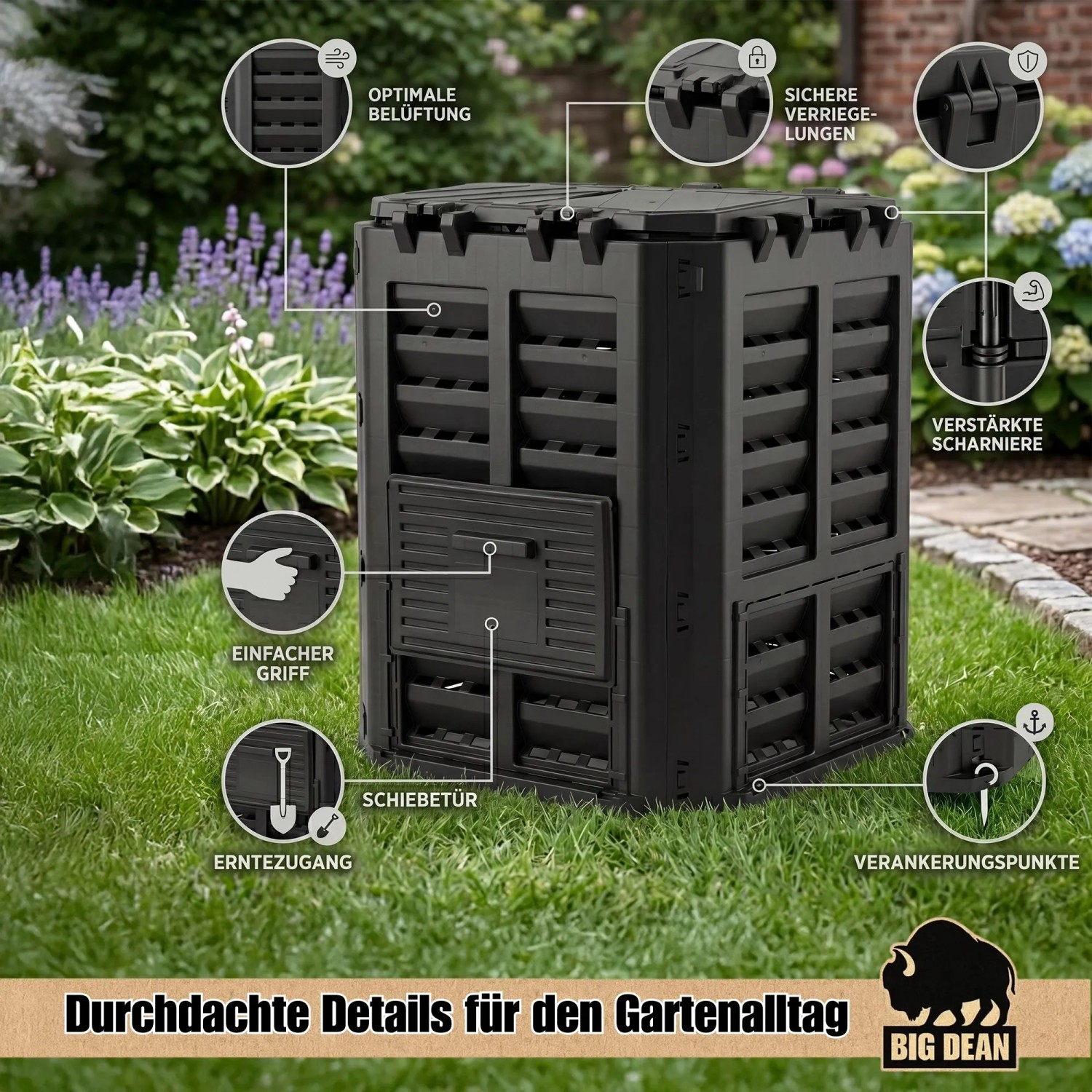 BigDean Komposter 360 Liter Gartenkomposter Thermokomposter Schnellkomposter Mit Entnahmeklappe_8