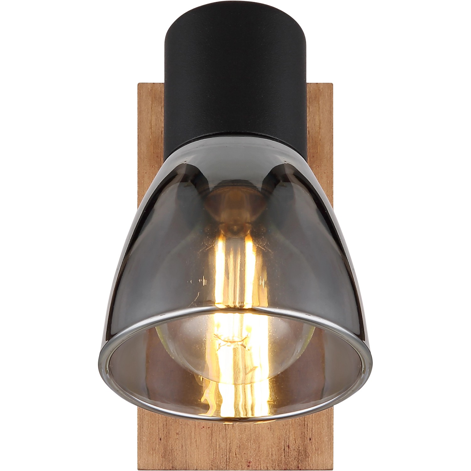 Globo Strahler Claude, 1-flammig, dunkelbraun/rauchfarben, Holz und Glas, für Spots.