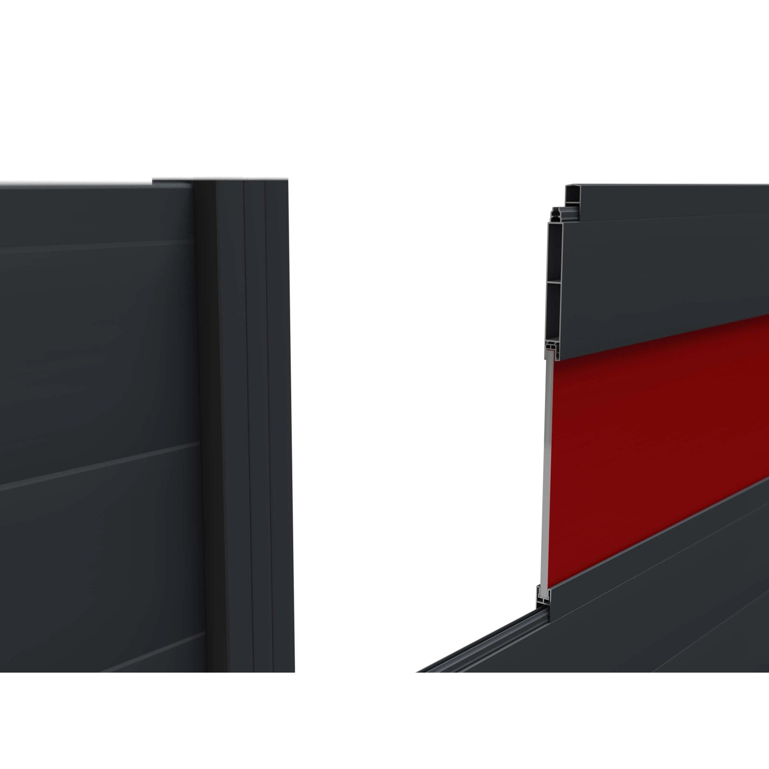 ZacAlu Zaunelement Alupanel in Anthrazit, Detailansicht des modularen Zaunsystems.