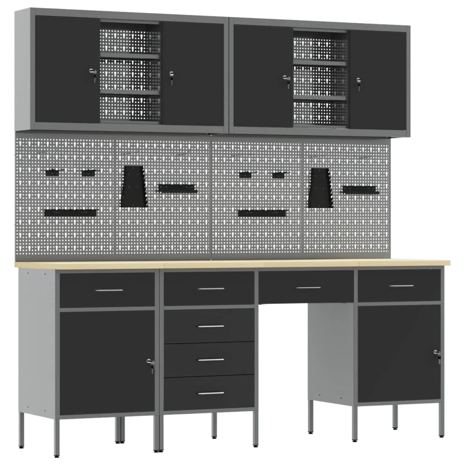 vidaXL Werkbank mit Speicher 10-Tlg Schwarz Ingenieure Holz und Stahl 3321478