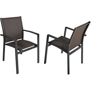 Zwei Gartenstühle des Garden Pleasure Gartenmöbel-Sets Rana, dunkelgraues Gestell mit Textilbespannung.