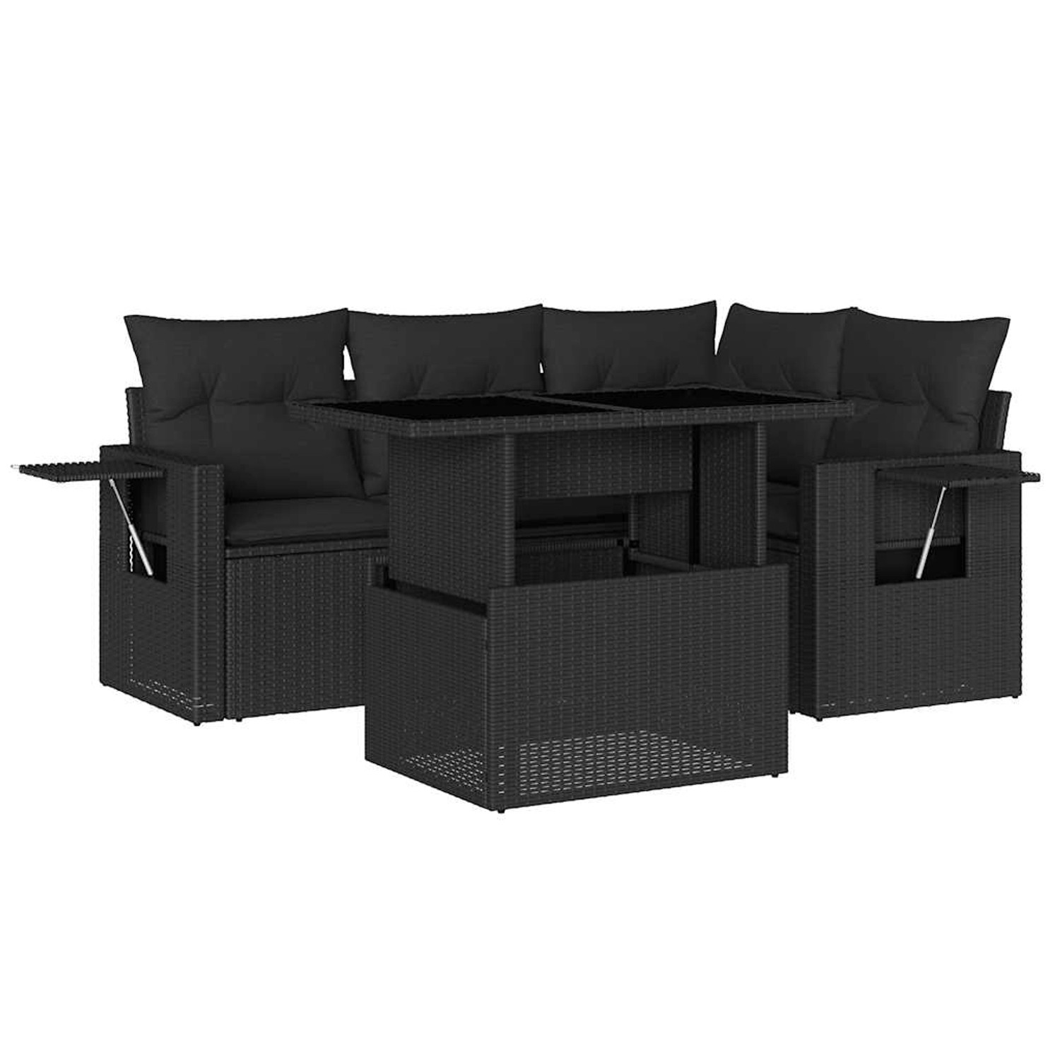 vidaXL 5-Tlg Garten-Sofagarnitur mit Kissen Schwarz Poly Rattan 3267875 günstig online kaufen