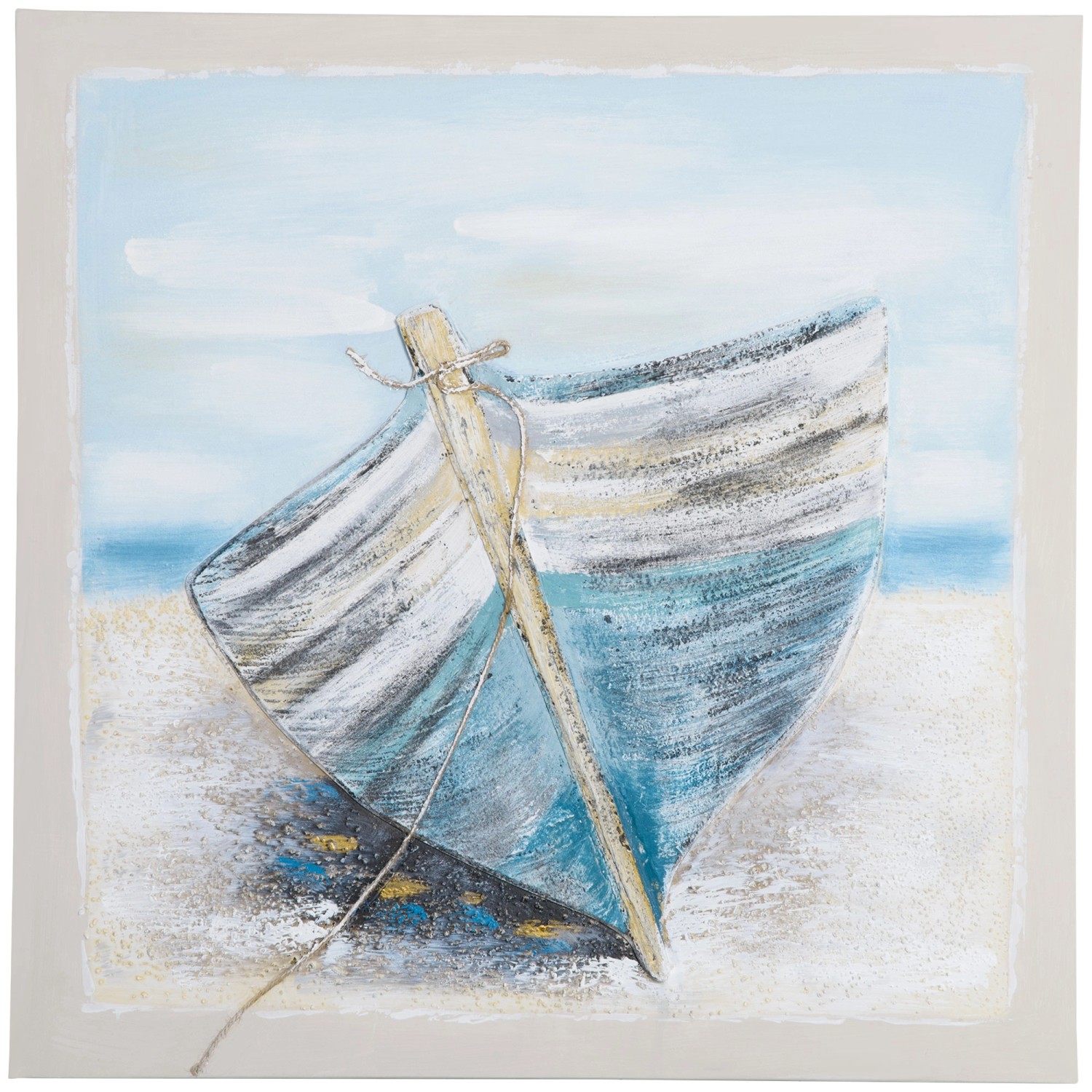 HOMCOM Wandbilder 'Boot Am Strand' Kiefernholz Segeltuch 80 x 2,8 x 80 cm günstig online kaufen