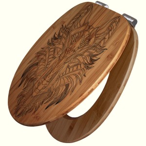 Banjado WC-Sitz aus Bambus mit Wolf-Gravur und Absenkautomatik.