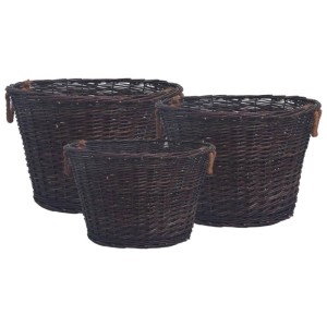 vidaXL 3-Tlg Brennholzkorb-Set Stapelbar Dunkelbraun Weide 286986