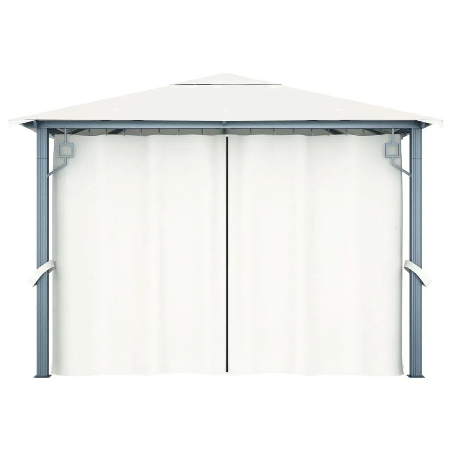 Cremefarbener vidaXL Pavillon 3x3m mit Vorhängen und Aluminiumrahmen.