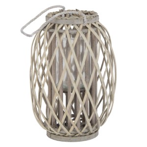ECD Germany Laterne Ried 40xØ26 cm Natur mit Henkel und Glaseinsatz